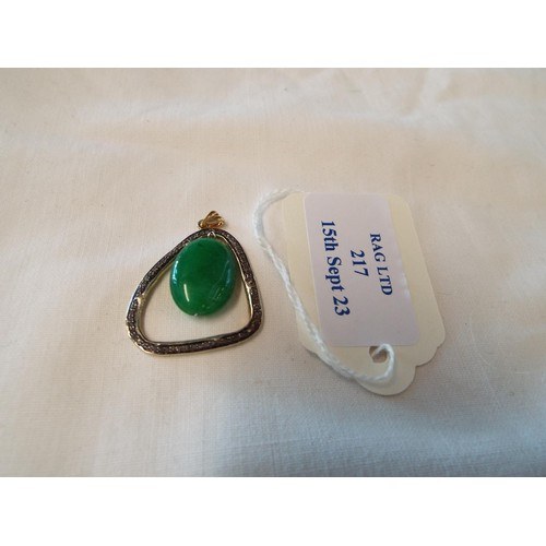 217 - A jade and rose cut diamond set pendant