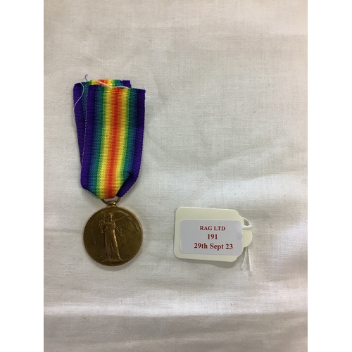 191 - A WWI Victory Medal awarded to 12247 PTE G. T. EASTON NORTH D. FUS killed in action