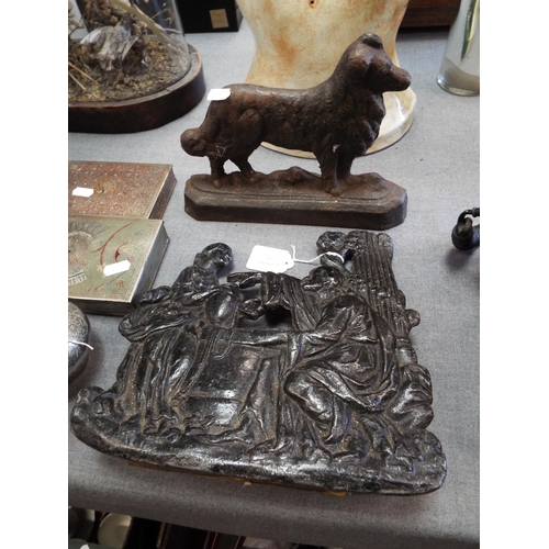 351 - Two Victorian cast iron door stops to include Collie dog