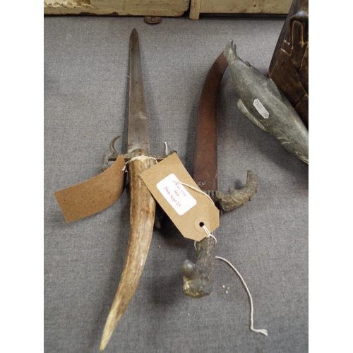 364 - A Spanish horn handle and steel dagger with split brass hilt together with a replica dagger with Gri... 