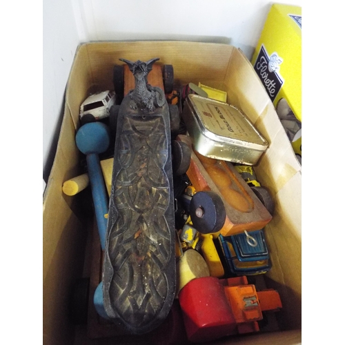 439 - A box of die cast and wooden toys etc