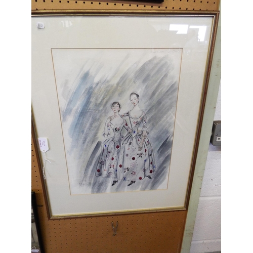 475 - A Cecil Beaton watercolour 'Margaret and Mary' signed lower left framed and glazed