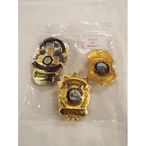 155 - Three US Police badges to include LA Police Traffic Officer, California Special Agent Law Enforcemen... 