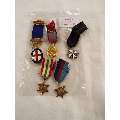 157 - A selection of Military medals to include 1939-1945 Star, Italy Star etc