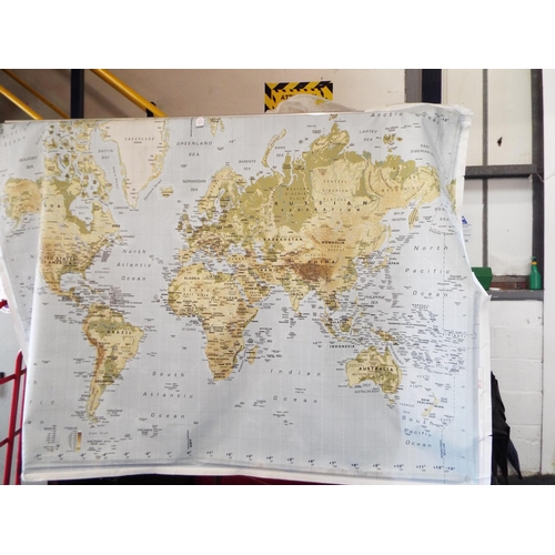 251 - A vintage canvas map of the World with aluminium frame