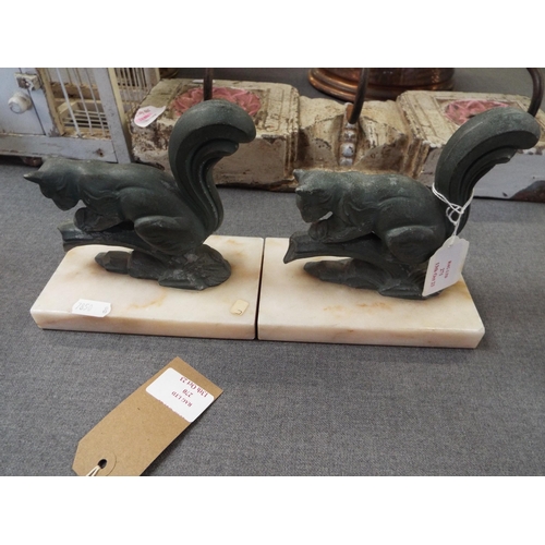 271 - A pair of bronzed squirrel book ends set on marble base