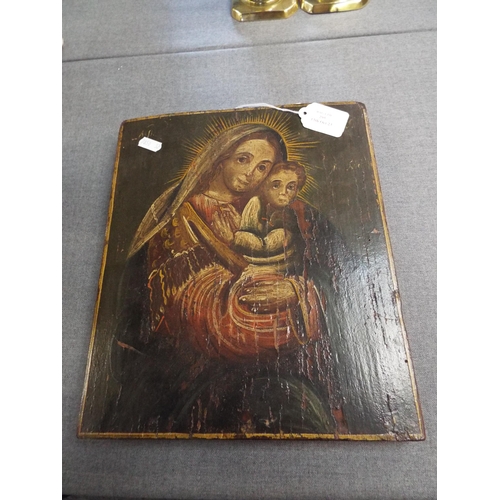 295 - A vintage hand-painted religious icon on wooden panel