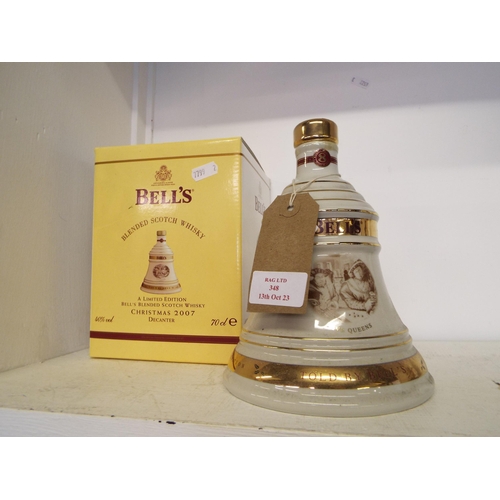 348 - A unopened boxed limited edition Bells Whisky decanter commemorating Christmas 2007