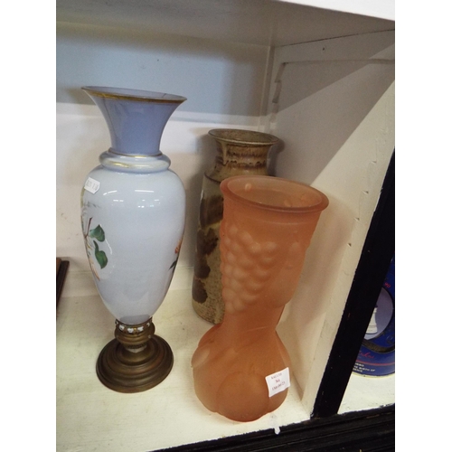 364 - A studio pottery vase, pink glass vase and another