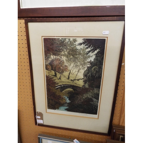 378 - A framed print 'The Chine' depicting a bridge, stream etc signed proof