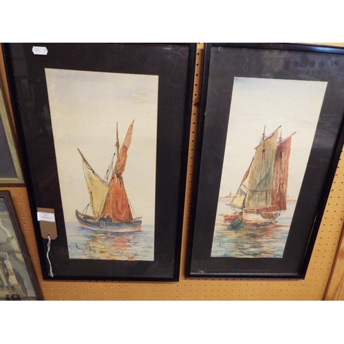 387 - A pair of Dutch signed watercolours depicting sailing boats signed lower left