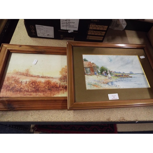 401 - A framed watercolour of a country scene ladies gathering firewood together with another watercolour ... 