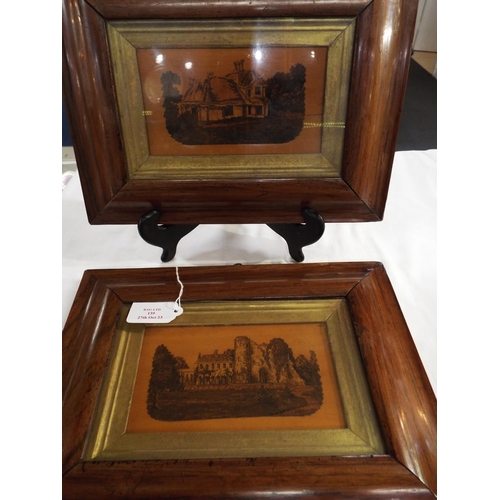 139 - A pair of early Tunbridge-ware pictures of Glena Cottage and front view of Tonbridge Castle, framed