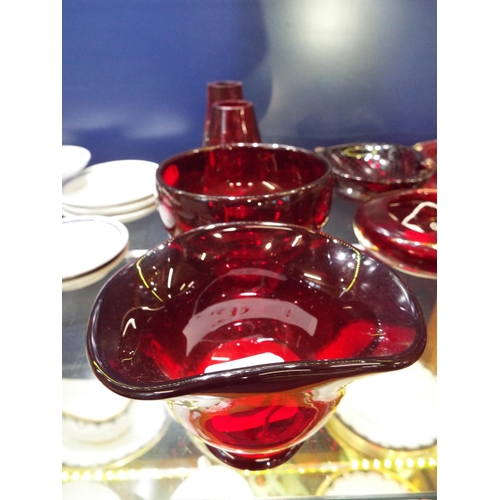 61 - Four Whitefriars ruby red vases