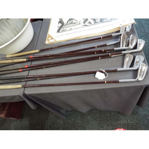 472 - A group of nine vintage Lillywhite's C. Carter wooden shafted golf irons to include numbers 1-9 (two... 