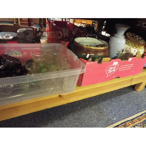 362 - A selection of jardinières, vases and glass ware in two boxes