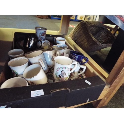 367 - A box of commemorative china to include mugs, plates etc