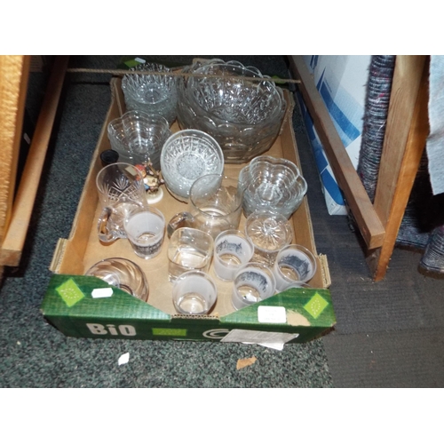 370 - A box of assorted glass-ware to include fruit bowls, tankard etc