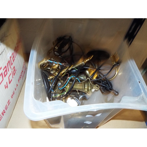 377 - A mixed selection of brass light fittings