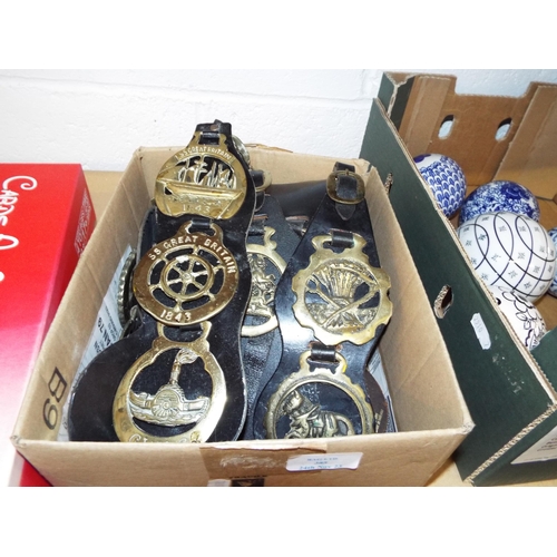 385 - A selection of leather Martingales and horse brasses