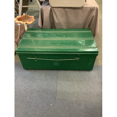 552 - A vintage green painted tin trunk