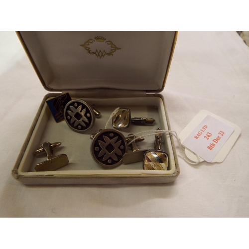 243 - A pair of vintage Tennesmed of Sweden cufflinks together with two others and a lapel pin