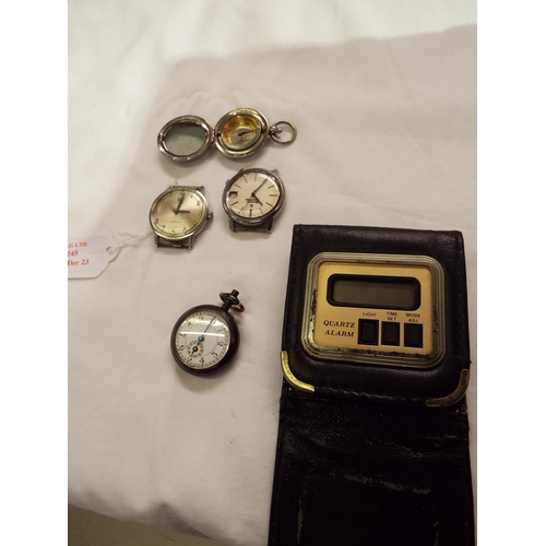 245 - Three vintage watches, compass and digital watch