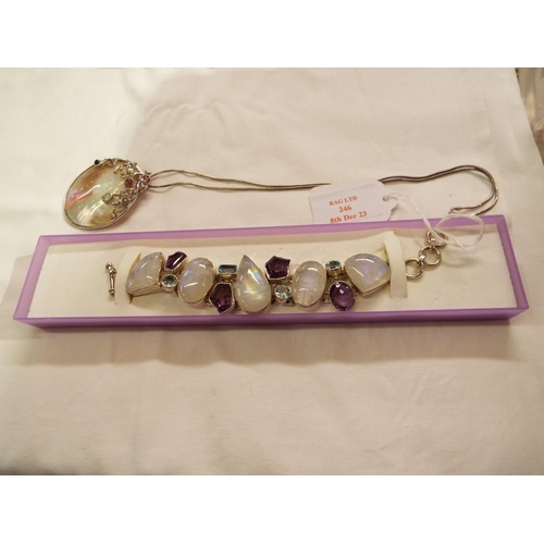 246 - A Margaret Denvor of Sidmouth Devon silver and gemstone set bracelet together with a silver necklace... 