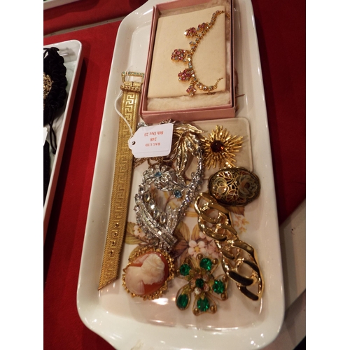 248 - A mixed selection of vintage costume jewellery brooches to include cameo example, paste set together... 