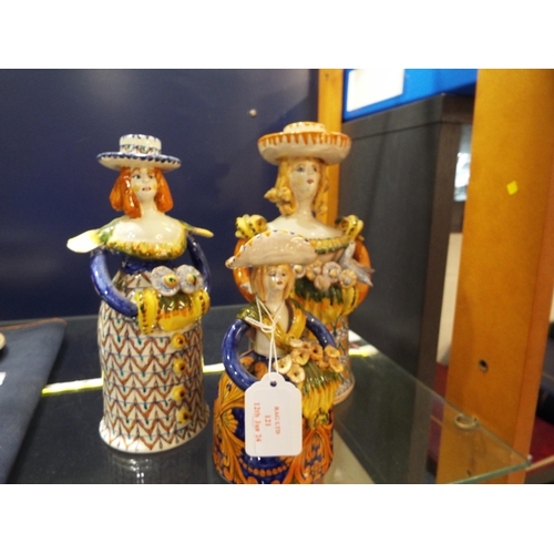 121 - Three Italian Majolica candle ladies