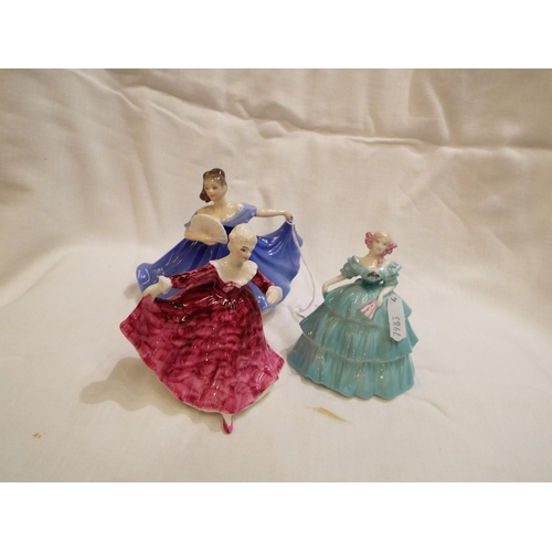 14 - Two miniature Royal Doulton figurines 'Elaine' HN3214, 'Kirsty' HN 3213 and a Coalport miniature fig... 