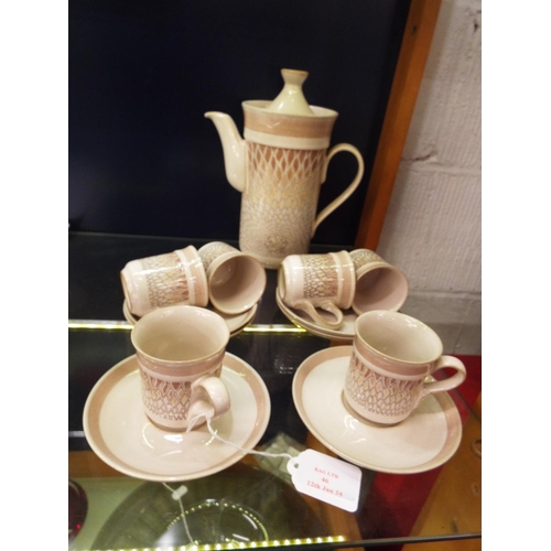 46 - A Denby 'Chantily' coffee set of six cups and saucers and coffee pot