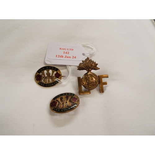 142 - Three WWII brooches to include 'For Home And Country'