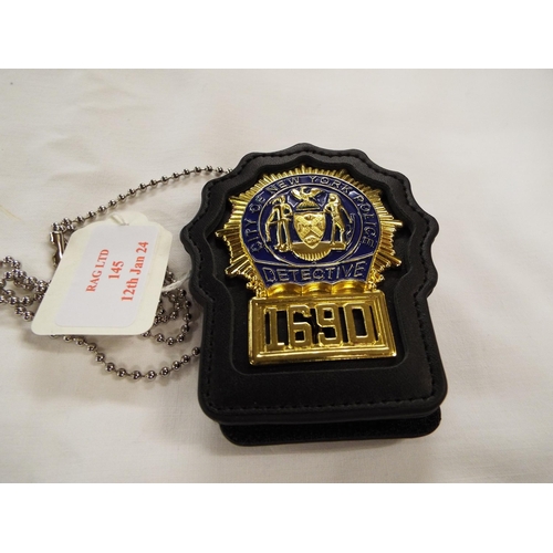 145 - A New York Police Department detective's badge and leather holder