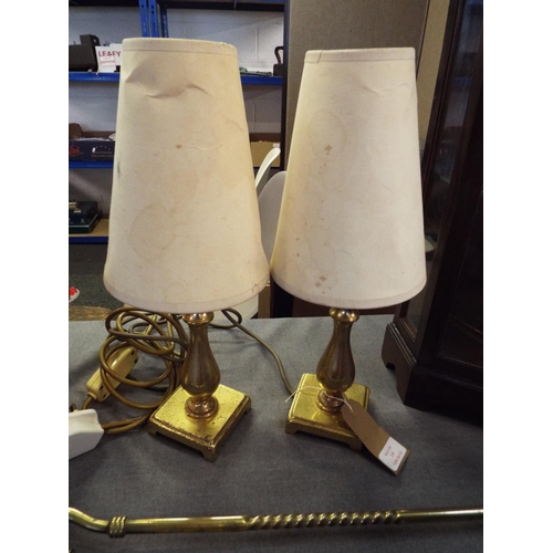 359 - A pair of brass table lamps and shades