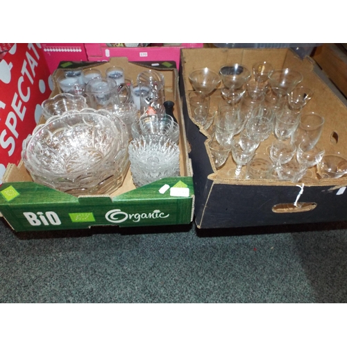 411 - Two boxes of assorted glass-ware to include fruit bowls, tankard etc