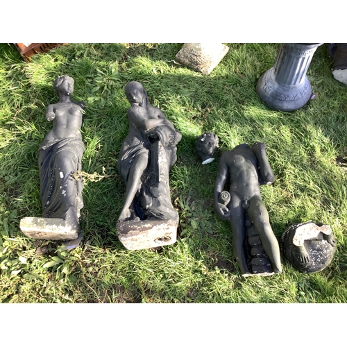 302 - A pair of black painted garden statues (and a broken item)