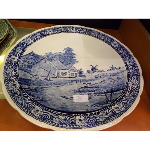 101 - A large blue and white Delfts charger depicting a windmill scene signed J Sonneville