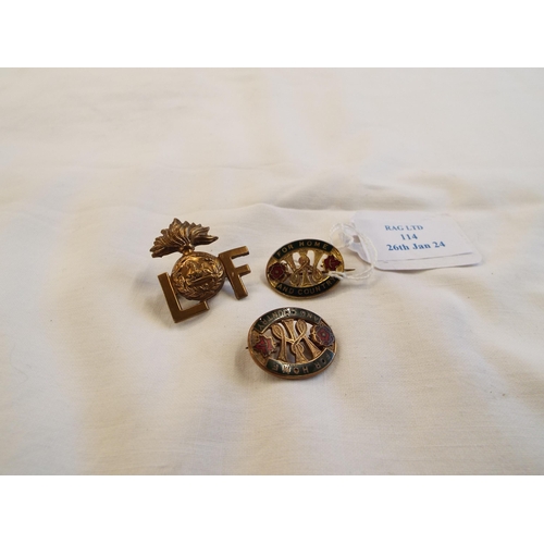 114 - Three WWII brooches to include 'For Home And Country'