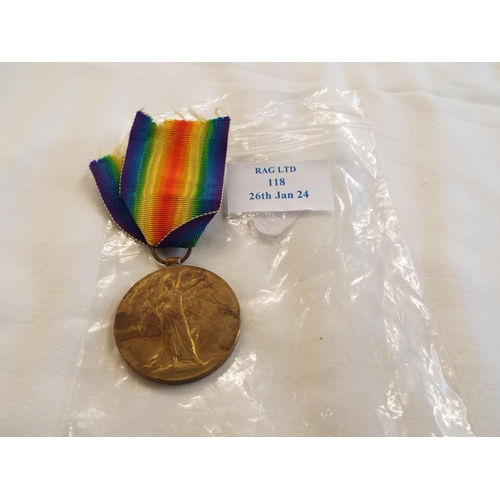 118 - A WWI Victory medal awarded to 36218 SJT. E. ATKINSON NORTH D. FUS