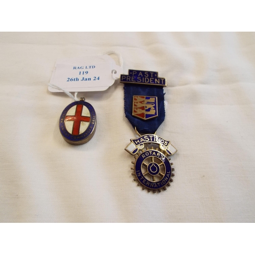 119 - A Knights Provincial Chapter silver medal with enamel cross 1964 and a Rotary medallion