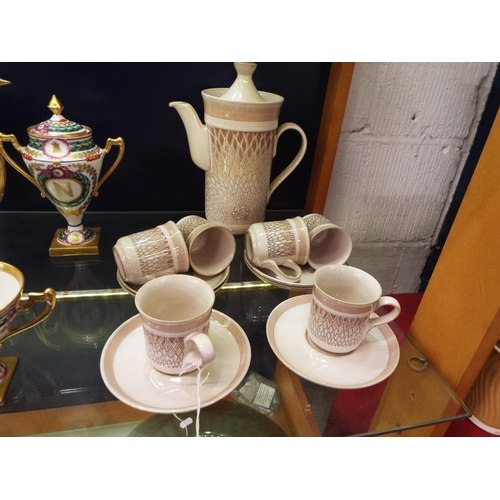 37 - A Denby 'Chantily' coffee set of six cups and saucers and coffee pot