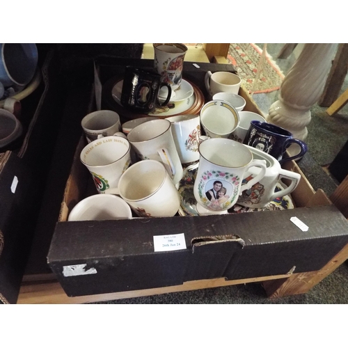 380 - A box of commemorative china to include mugs, plates etc