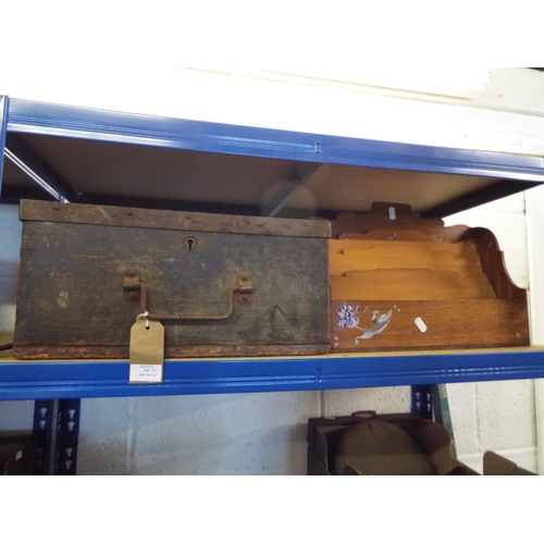 385 - A military wooden storage box and letter tidy