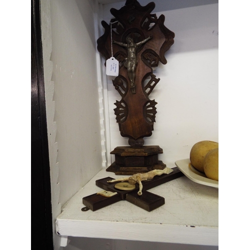 418 - A vintage wooden and metal Crucifix and another