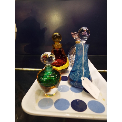 48 - Two Murano perfume bottles and a Tim Casey perfume bottle and a Cristallerie Italy perfume bottle