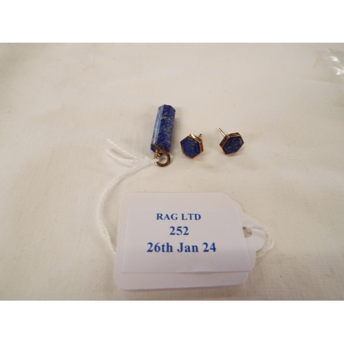 252 - A pair of 18ct gold Lapis Lazuli earrings together with a matching pendant