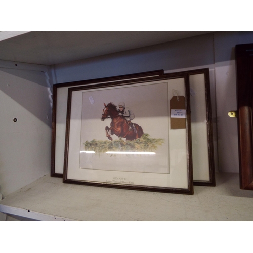 428 - A set of four horse prints Aldaniti, Ben Nevis, Rubstic and Red Rum Grand National Winners