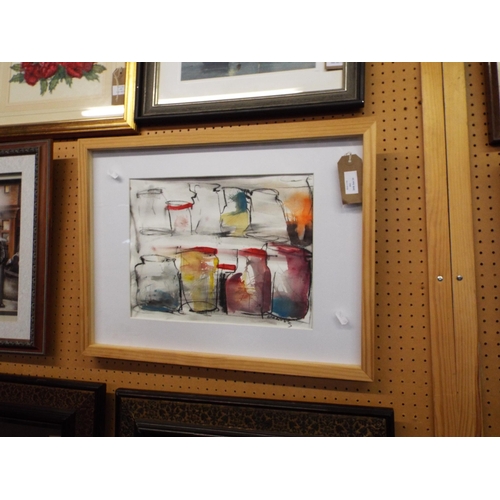 441 - A mounted framed and glazed watercolour 'Jars',  signed lower right