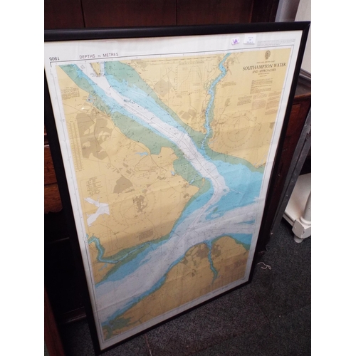 469 - A framed and glazed map of Southampton Water and Approaches